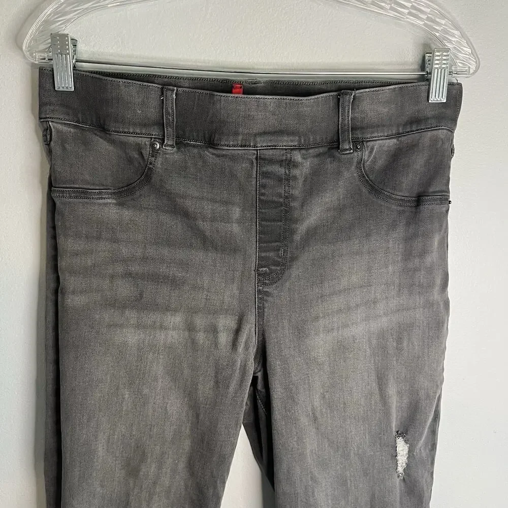 Spanx Womens Pull On Jeans Distressed Raw Hem Gray Sz XL Denim Charcoal - Picture 6 of 13